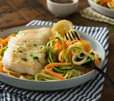 Morue Citronnée sur Spaghetti aux Légumes
