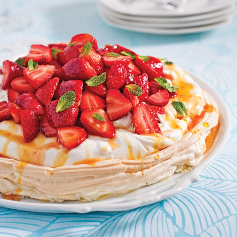 Pavlova aux Fraises, Caramel D'Érable à L'Orange
