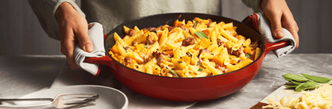 Penne à la Courge, à la Saucisse et à la Sauge