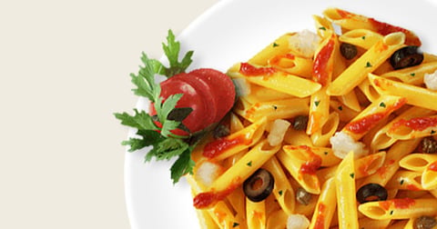 Penne Lisce avec Merlu, Câpres et Olives