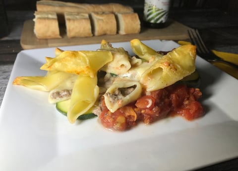 Pennonis Farcies au Boeuf et Zucchinis au Four