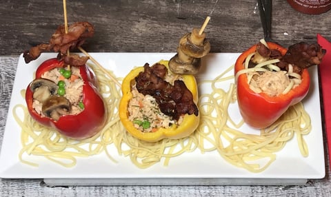 Poivrons Farcis Poulet Bacon à la Sauce Alfredo