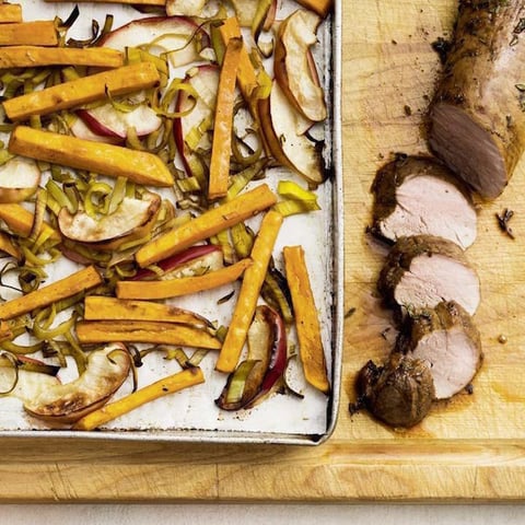 Porc Patates Douces et Pommes Rôties au Balsamique