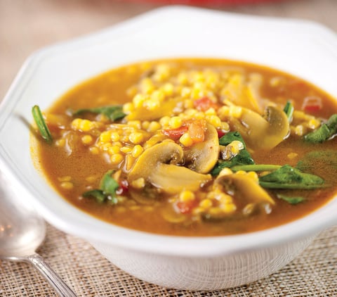 Potage aux Champignons, aux Tomates et à la Semoule de Blé