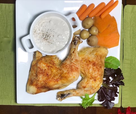 Poulet BBQ Crème Champignons et Légumes