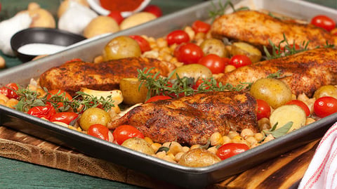 Poulet et Pois Chiches Cuits au Four