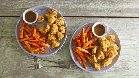 Poulet Popcorn Maigre avec Frites de Patates Douces