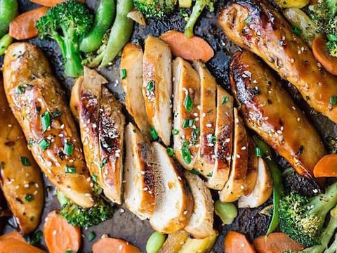 Poulet Teriyaki et Légumes sur une Plaque à Cuisson