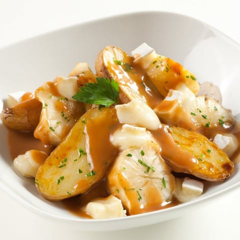 POUTINE DE TOPINAMBOURS, SAUCE DEMI-GLACE À L’AIL RÔTI