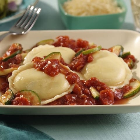 Raviolis aux Tomates Oignons et Courgettes