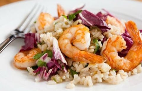 RIZ BRUN PILAF AVEC CREVETTES ET RADICCHIO