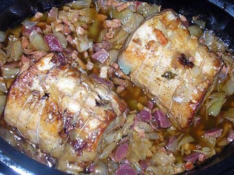 Rôti de Porc Confit aux Oignons