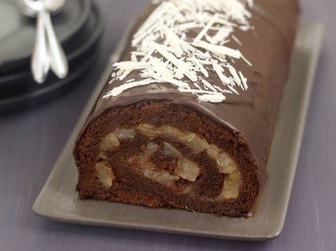 Roulé au Chocolat et Poires Pochées à la Vanille