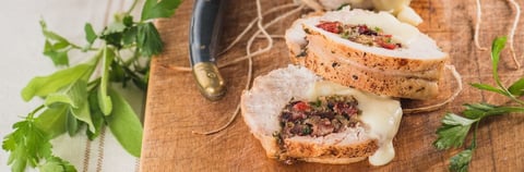 Roulé de Dinde Farcie à la Mozzarellissima, aux Champignons, et au Bacon