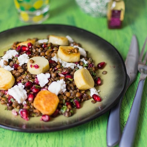 Salade de Lentilles, Quenelles, Grenade et Feta