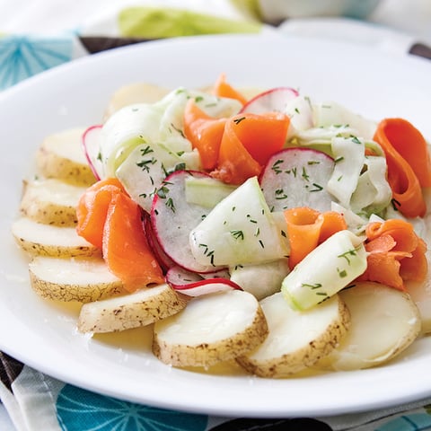 Salade de Pommes de Terre et de Truite Fumée Vinaigrette Citronnée au Yogourt