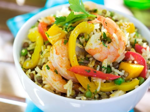Salade de Riz Indienne aux Crevettes