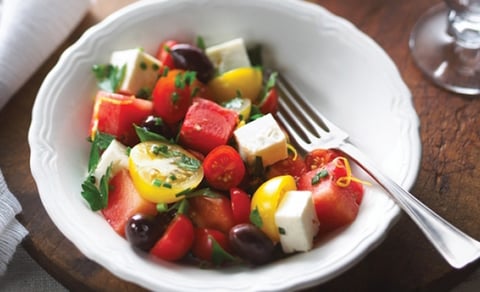 SALADE DE TOMATES CERISES ET MELON D’EAU À L’ÉRABLE