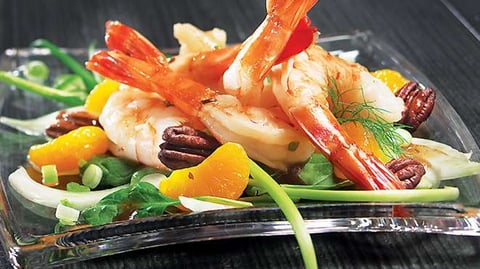 Salade Tiède aux Mandarines et aux Crevettes Piquantes