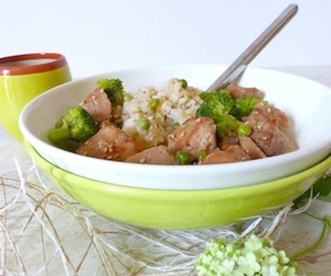 Sauté de Porc du Soleil Levant, Brocolis et Riz Thaï