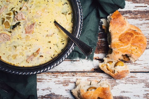 SOUPE CRÉMEUSE À LA DINDE ET AUX POIREAU