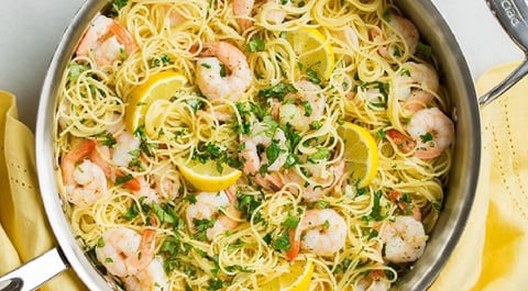 Spaghetti à L’ail, Citron et Crevette