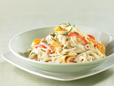 Spaghetti aux Légumes et au Jambon, Sauce Moutarde