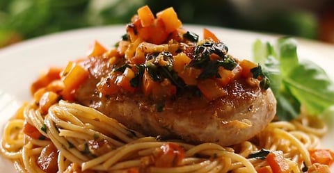 Spaghetti et Poitrines de Poulet à L'ail et au Basilic