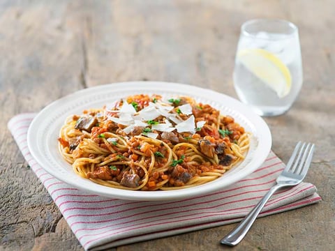 SPAGHETTI TOTAL AUX CHAMPIGNONS ET AUX LENTILLES MIJOTÉS