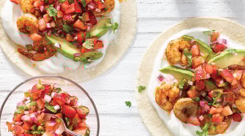 TACOS AUX CREVETTES ET SALSA DE FRAISES