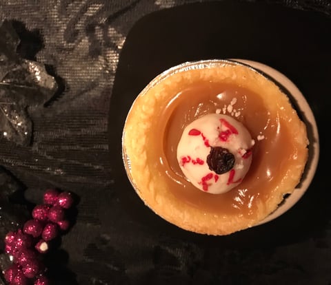 Tartelette à la Citrouille, Caramel et Oeil Saignant pour Halloween