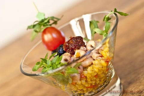 Une Verrine pour les Beaux Jours Orge Perlé, Poivrons Rouges et Crevettes