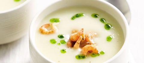 Velouté de Pommes de Terre et Asperges aux Crevettes