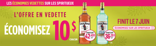 Circulaire Alcool NB - Page 2. La page débute avec une offre spéciale : achetez un paquet de 6 canettes de cidre Yip Original et obtenez un cidre Yip Pêche de 473 ml gratuitement. L'offre est valide jusqu'au 28 juin. Ensuite, des paquets variés Simply Spiked Lemonade et Limeade sont présentés. Économisez 10 $ à l'achat de deux paquets ou 4 $ à l'achat d'un seul. Valide jusqu'au 28 juin pour les paquets de 12 canettes de 355 ml. Une bouteille de whisky canadien Signal Hill Founders Select Overproof de 750 ml est offerte à 57,79 $, une économie de 5 $. Valide jusqu'au 28 juin. Un sac pour vin est gratuit à l'achat de vins Bodacious, incluant Cabernet Sauvignon, Pinot Grigio, Smooth Red et Smooth White, en bouteilles de 750 ml. Une bouteille d'eau est gratuite à l'achat d'une caisse de 24 bières Molson Canadian Lager de 355 ml. Offre valide jusqu'au 28 juin ou jusqu'à épuisement des stocks. Le vin blanc Kim Crawford Marlborough Sauvignon Blanc de 750 ml est à 24 $, une économie de 3 $. Valide jusqu'au 28 juin. Achetez-en 4 et économisez 5 $ sur les cidres No Boats on Sunday de 500 ml. Valide jusqu'au 28 juin. Le vin rosé pétillant Saintly Sparkling Rosé de 200 ml est à 6,79 $, une économie de 0,50 $. Valide jusqu'au 28 juin. La partie inférieure de la page présente un concours pour gagner une planche à pagaie gonflable, en partenariat avec Real Vodka Water. Voir en magasin pour les détails.