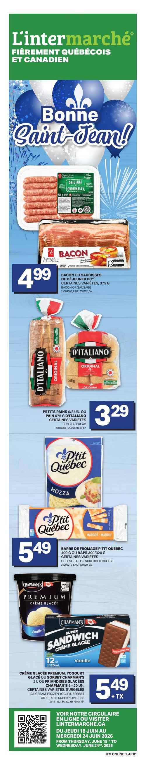 Circulaire L’intermarché - Page 2. La page est intitulée "La fièvre de la Coupe du Monde!". On y trouve des boissons gazeuses Coca-Cola de 500 ml, certaines variétés, à 2,49 $ plus taxes. Ensuite, la salsa Tostitos de 394/418 ml ou 416/432 g, ou les croustilles tortilla Tostitos de 205 à 295 g, certaines variétés, sont offertes à 4,49 $ plus taxes. La crème sûre Sans Nom de 500 ml, certaines variétés, préparée au Canada, est à 2,29 $. Enfin, un paquet de 6 boissons désaltérantes Gatorade ou G Zéro de 591 ml, ou le café instantané Maxwell House de 150 g, certaines variétés, sont à 7,29 $ plus taxes. Le bas de la page montre un ballon de soccer décoré de drapeaux de pays.