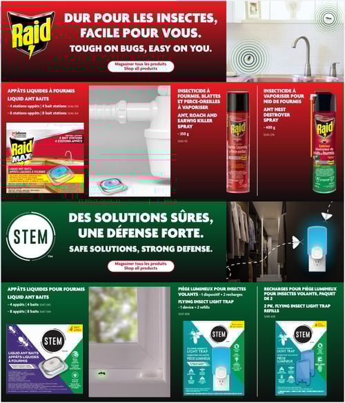 Solutions de lutte contre les insectes dans la Circulaire Home Hardware (page 28) Circulaire Home Hardware - La Vie en Plein Air, page finale présentant divers produits de lutte contre les insectes. On y trouve des sprays insecticides comme l'insecticide à fourmis, blattes et perce-oreilles de 350 g, ainsi que le destructeur de nid de fourmis. Les appâts liquides à fourmis sont disponibles en versions de 4 et 8 stations-appâts. La page propose également des pièges lumineux pour insectes volants, incluant un dispositif avec deux recharges, et des recharges pour piège lumineux pour insectes volants. Ces solutions s'inscrivent dans une offre plus large de produits de protection. La période de validité de la circulaire s'étend du 27 mars 2025 au 18 juin 2025.