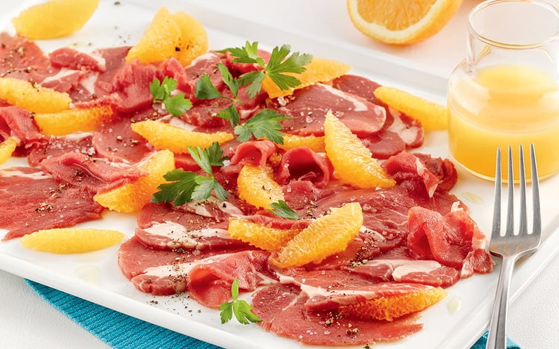 Carpaccio de Filet de Veau de Grain Orange et Miel Carpaccio de Filet de Veau de Grain Orange et Miel