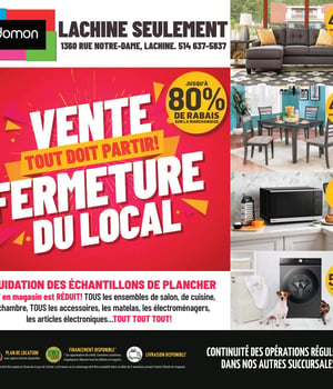 Première page de Circulaire Meubles Domon - Vente de fermeture, Lachine seulement