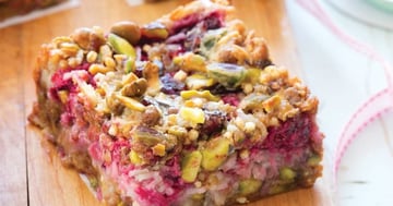 Carrés aux Pistaches, aux Framboises et à la Noix de Coco