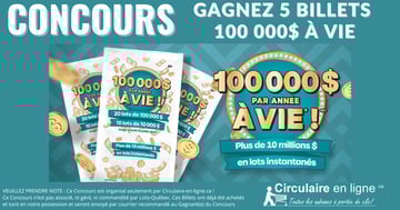 Concours Gagnez 5 Billets 100 000$ À VIE