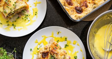 Gratin Étagé de Patates Douces, Poireau et Jambon Forêt Noire