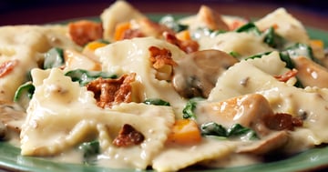 Farfalles au Poulet et au Bacon avec Épinards et Champignons