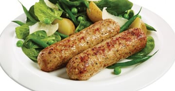Saucisses Florentine avec Salade d'épinards et de Pommes de Terre Grelots