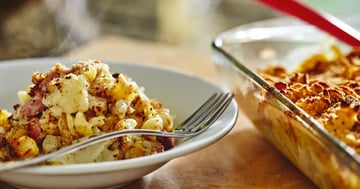 Gratin de Chou-fleur au Bacon, Jambon et Fromage Oka