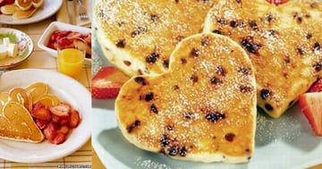 Pancakes en Forme de Cœur pour un Petit-Déjeuner de Saint-Valentin