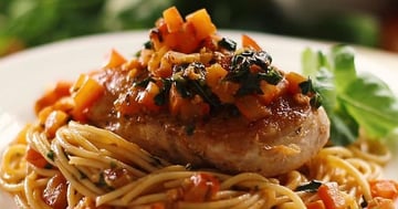 Spaghetti et Poitrines de Poulet à L'ail et au Basilic