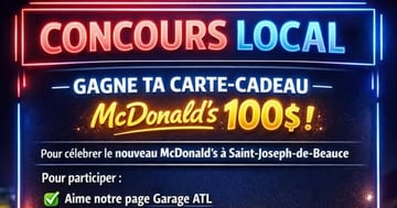 Concours Garage ATL- Gagnez une carte cadeau de 100$ McDonald’s!
