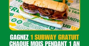 Concours Gagnez un Subway 12 po par mois pendant un an!