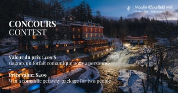 Concours GAGNEZ UN FORFAIT ROMANTIQUE POUR 2 PERSONNES AU MOULIN WAKEFIELD MILL HÔTEL & SPA!