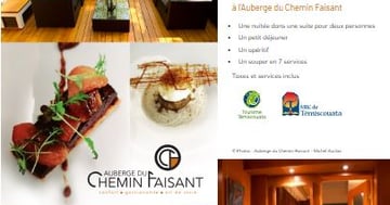 Concours Gagnez un Forfait pour 2 personnes d’une valeur de 500 $ à l’Auberge du Chemin Faisant au Témiscouata!